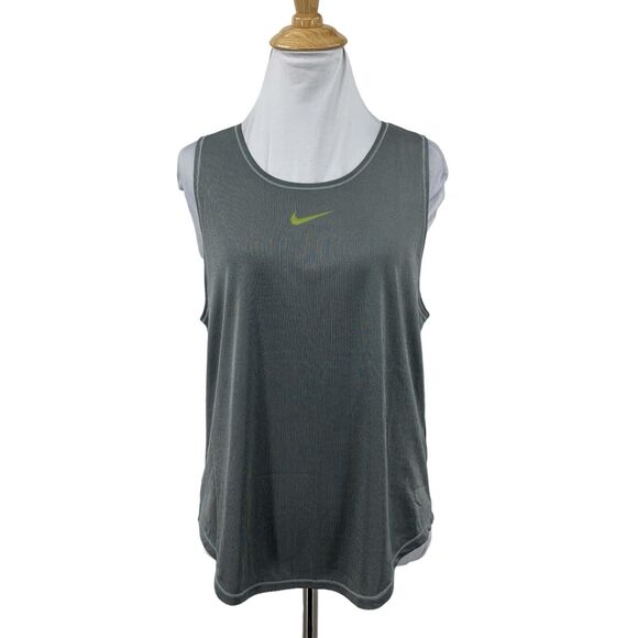 Nike Icon Clash Running Tank Top Womens M Gray Striped Lightweight Curved Hem - Picture 1 of 14
